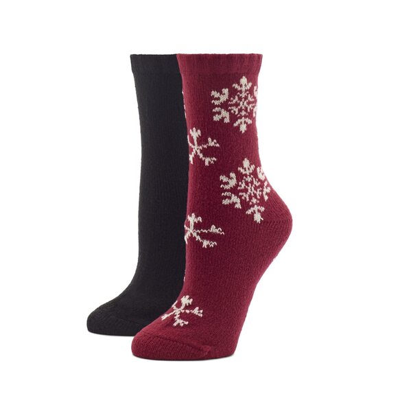 HUE Accessories - HUE Ecosoft Snow Flake Boot Socks 2-Pair Pack Tomato/Black One Size